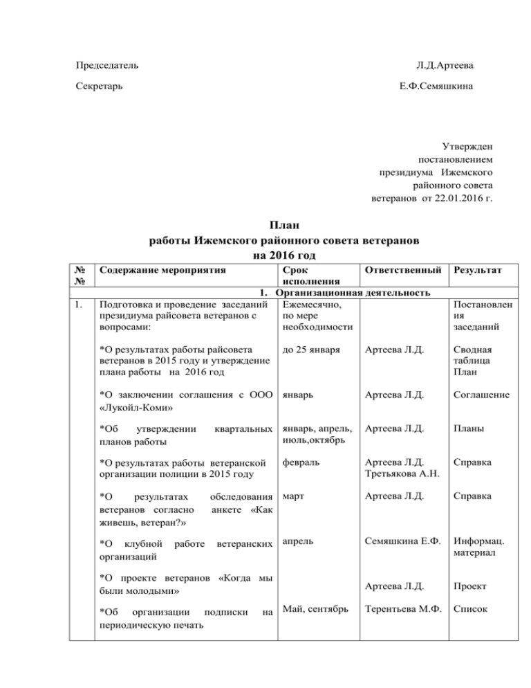 План работы ветеранской организации мчс