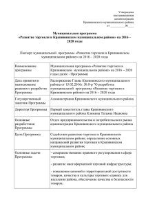 Паспорт муниципальной  программы «Развитие торговли в Крапивинском Муниципальная программа
