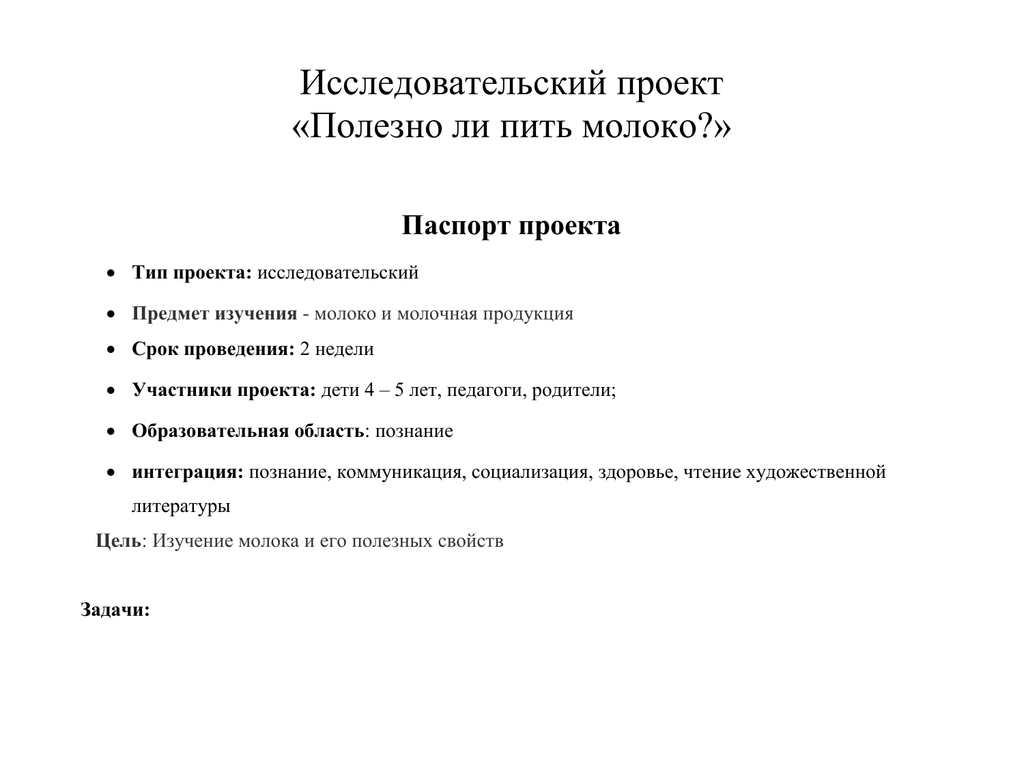 Что должно быть в паспорте проекта