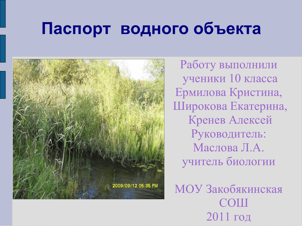 Класс водного объекта. Паспорт водного объекта пример. Паспорт водоема. Паспорт пруда. Экологический паспорт водного объекта.