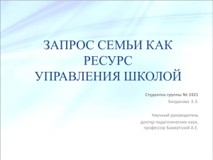 ЗАПРОС СЕМЬИ КАК РЕСУРС УПРАВЛЕНИЯ ШКОЛОЙ Студентка группы № 2421