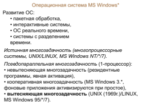 Операционная система MS Windows* Развитие ОС: • пакетная обработка, • интерактивные системы,