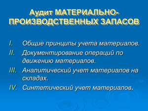 Аудит МАТЕРИАЛЬНО- ПРОИЗВОДСТВЕННЫХ ЗАПАСОВ I. II.