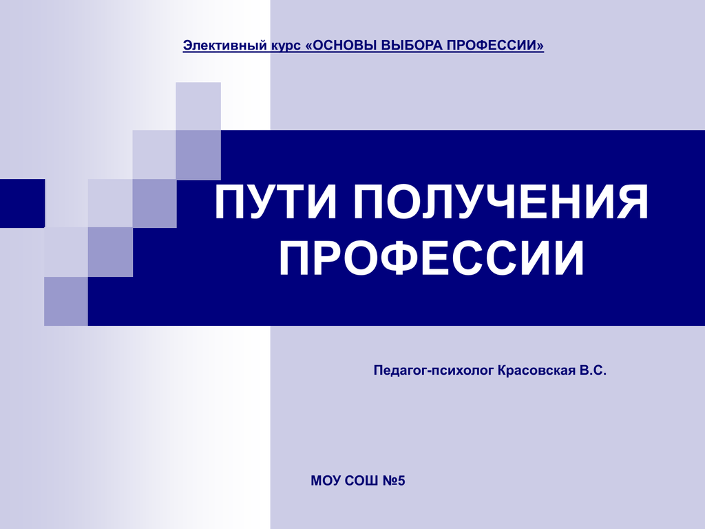 Презентация на тему пути получения профессии