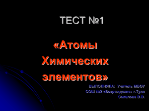 «Атомы Химических элементов» ТЕСТ №1