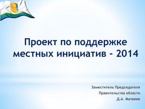 Проект по поддержке местных инициатив - 2014 Заместитель Председателя Правительства области