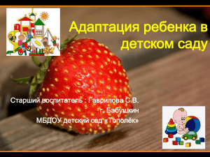 Адаптация ребенка в детском саду Старший воспитатель : Гаврилова С.В. г. Бабушкин