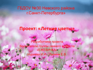 Проект: «Летние цветы» ГБДОУ №30 Невского района г.Санкт-Петербурга» Разработчики проекта