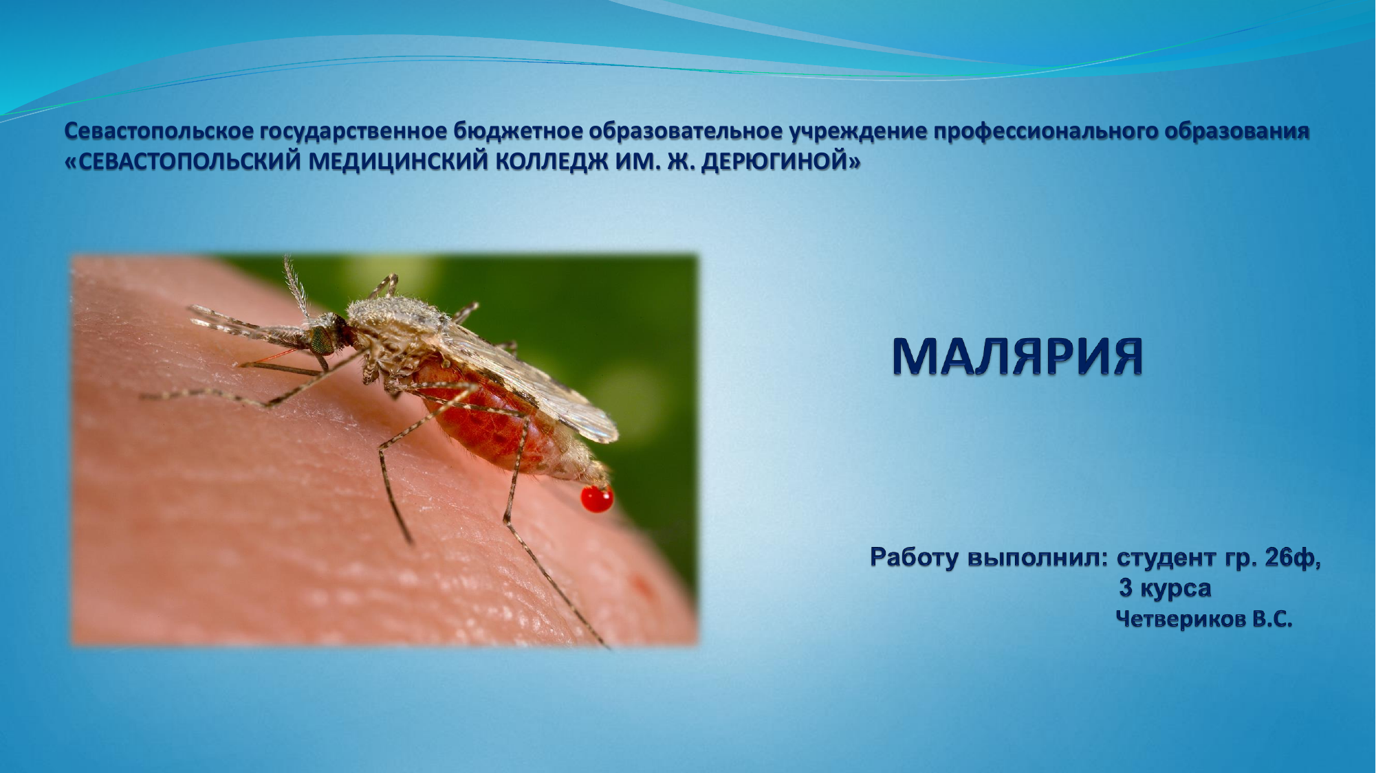 Тяжелое течение малярии возбудитель