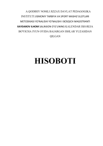 Xaydarov ilhom salimjon o’G’lining kalendar ish-reja bo'yicha iy