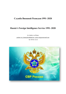 SVR, Russia´s Foreign Intelligence Service, 1991-2020