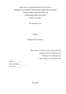 Реферат профилактика анемии Сабинина Иванова