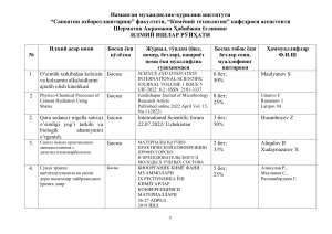 ИЛМИЙ ИШЛАР РЎЙҲАТИ