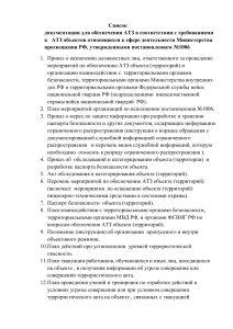 Список                                            документации для обеспечения АТЗ в соответствии с требованиями к   АТЗ объектов относящихся к сфере деятельности Министерства  просвещения РФ, утвержденными постановлением №1006