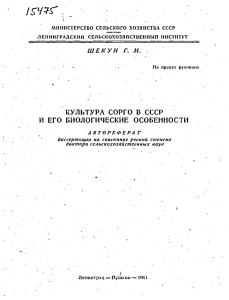 КУЛЬТУРА СОРГО В СССР И ЕГО БИОЛОГИЧЕСКИЕ ОСОБЕННОСТИ