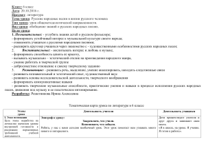 ТЕХНОЛОГИЧЕСКАЯ КАРТА УРОКА ПО литературе  Русские народные песни  6 класс