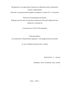 Курсовая работа по оперативной хирургии_Овариогистерэктомия у собакиВетеринария