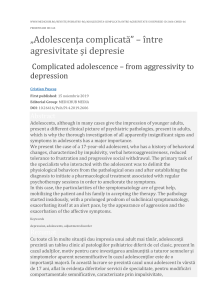 „Adolescenţa complicată” – între agresivitate şi depresie-между агресивности и депресии у подростков
