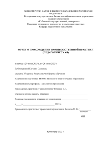 Отчет по производственной практике Добролежиной Евгении ЗФО