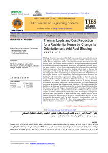 Thermal Loads and Cost Reduction for a Residential