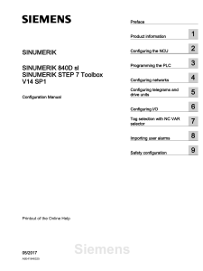 SINUMERIK 840D sl  SINUMERIK STEP 7 Toolbox  V14 SP1  Configuration Manual