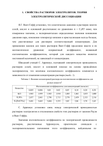 Свойства растворов. Теория электролитической диссоциации