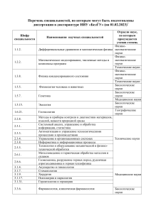 Перечень специальностей