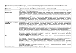 Технологическая карта урока биологии в 5 классе с использованием заданий на формирование функциональной грамотности по теме « Царство Растения. Разнообразие, распространение и значение растений»