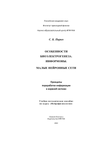 С. Б. Парин      ОСОБЕННОСТИ  БИОЭЛЕКТРОГЕНЕЗА. ИНФОРМОНЫ.   МАЛЫЕ НЕЙРОННЫЕ СЕТИ      Принципы переработки информации в нервной системе 