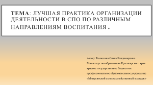 Лучшая практика организации деятельности в СПО по профессионально-трудовому воспитанию