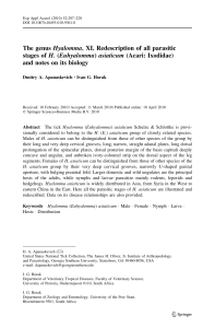 APANASKEVICH, HORAK 2010 The genus Hyalomma. XI. Redescription of all parasitic stages of H. (Euhyalomma) asiaticum and notes on its biology