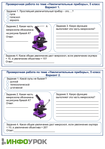 Карточки-пятиминутки пл теме Увеличительные прибор